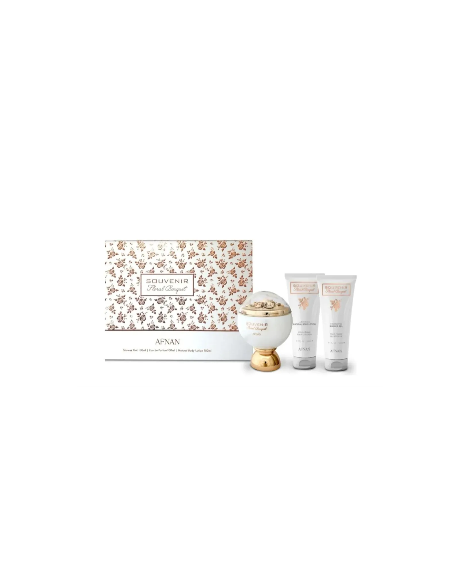 Kit Souvenir Floral Bouquet Afnan Eau de Parfum - Perfume Feminino 100ml + Gel de Banho 100ml + Body Lotion 100ml