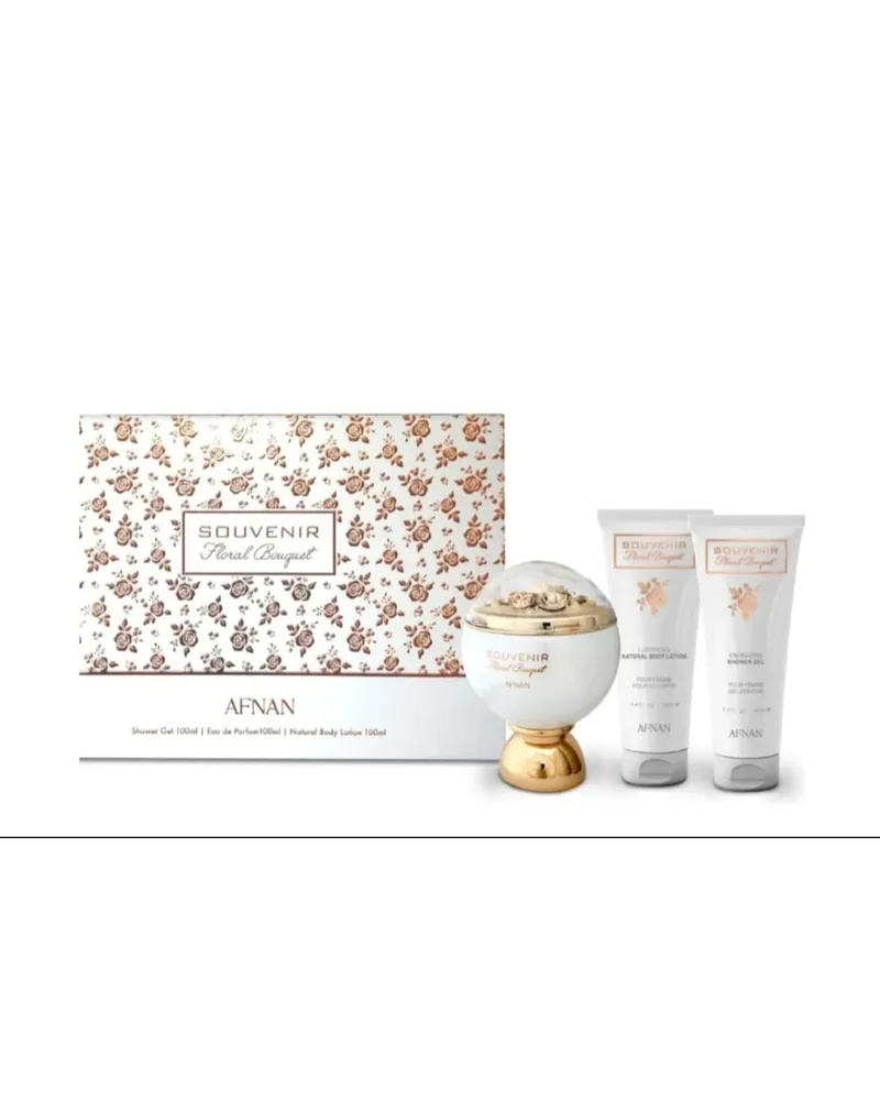 Kit Souvenir Floral Bouquet Afnan Eau de Parfum - Perfume Feminino 100ml + Gel de Banho 100ml + Body Lotion 100ml — Afnan